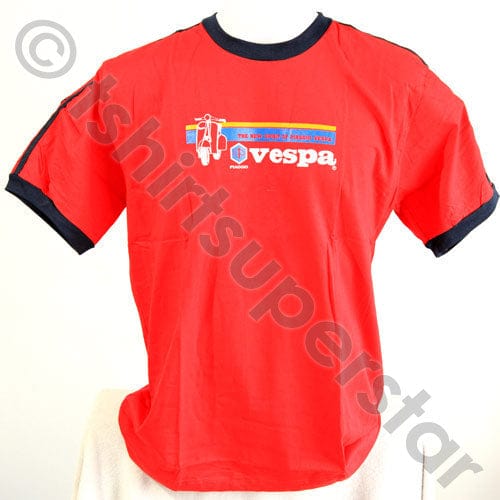 Tshirt Superstar Vespa Scooetr Retro Tshirt Red With Blue Stripes