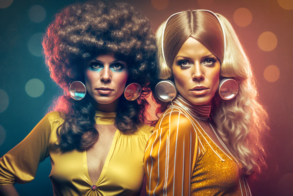 pretty women in 70s disco outfits