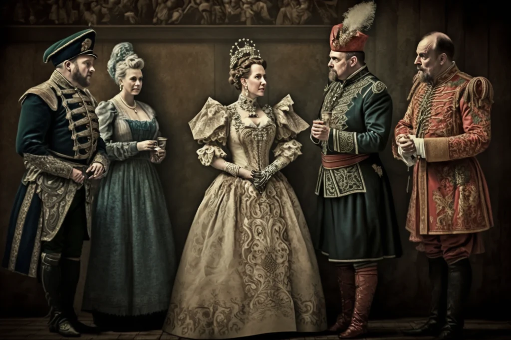 theater actors in beautiful costumes 