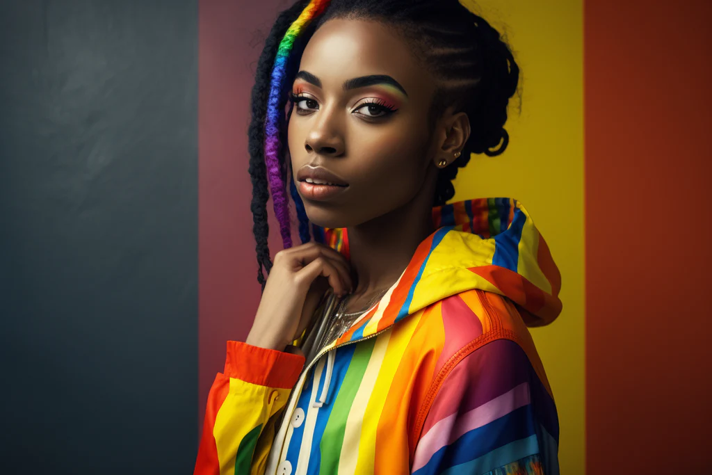 african girl in colorful lgbt outfit