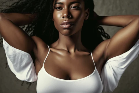 an african woman wearing a white t-shirt