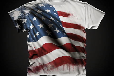 white t-shirt with a flag of usa