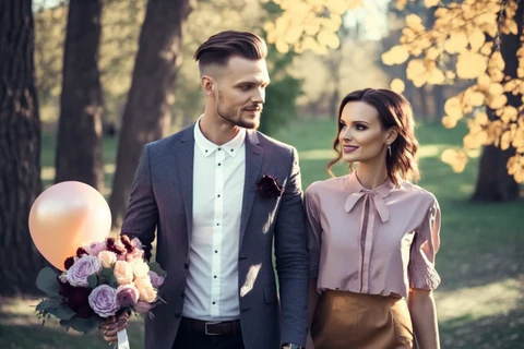 beautiful couple's engagement party in the park