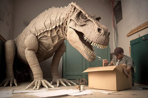 a dinosaur made from cardboard