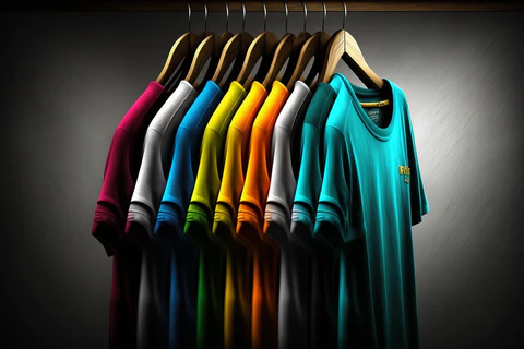 colorful t-shirts on the hangers