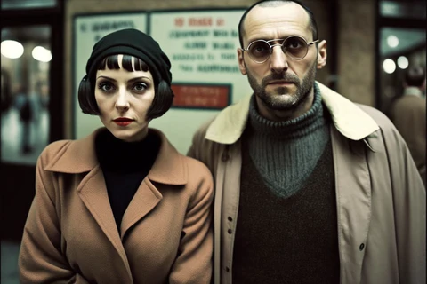 couple wearing the costume from "leon the professional'