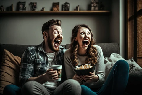 couple watching a comedy movie
