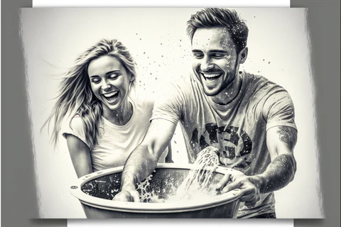 couple washing a tshirt