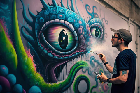 graffiti artist creating art on the wall