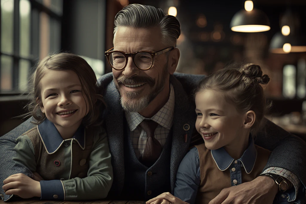 stylish father with kids