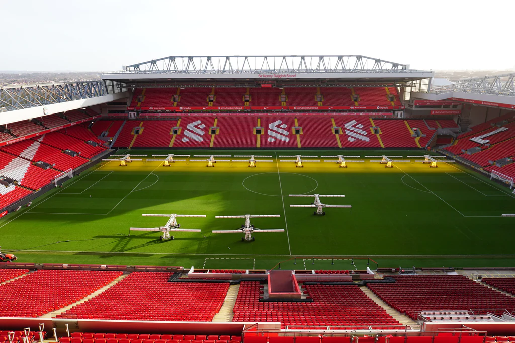 an empty anfield stadium