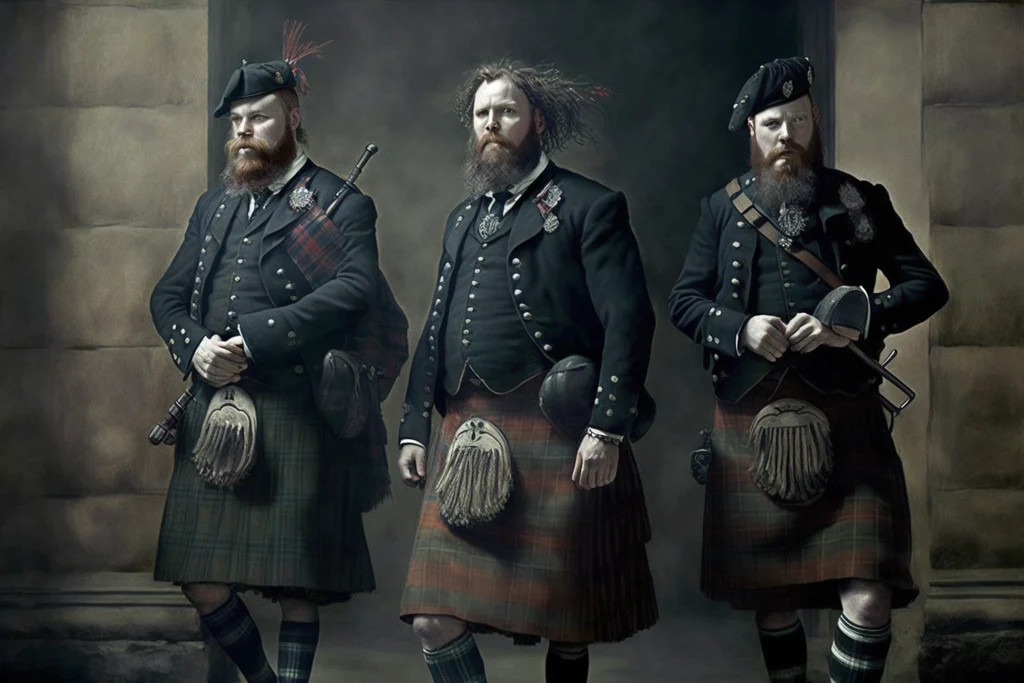 three english men in kilts