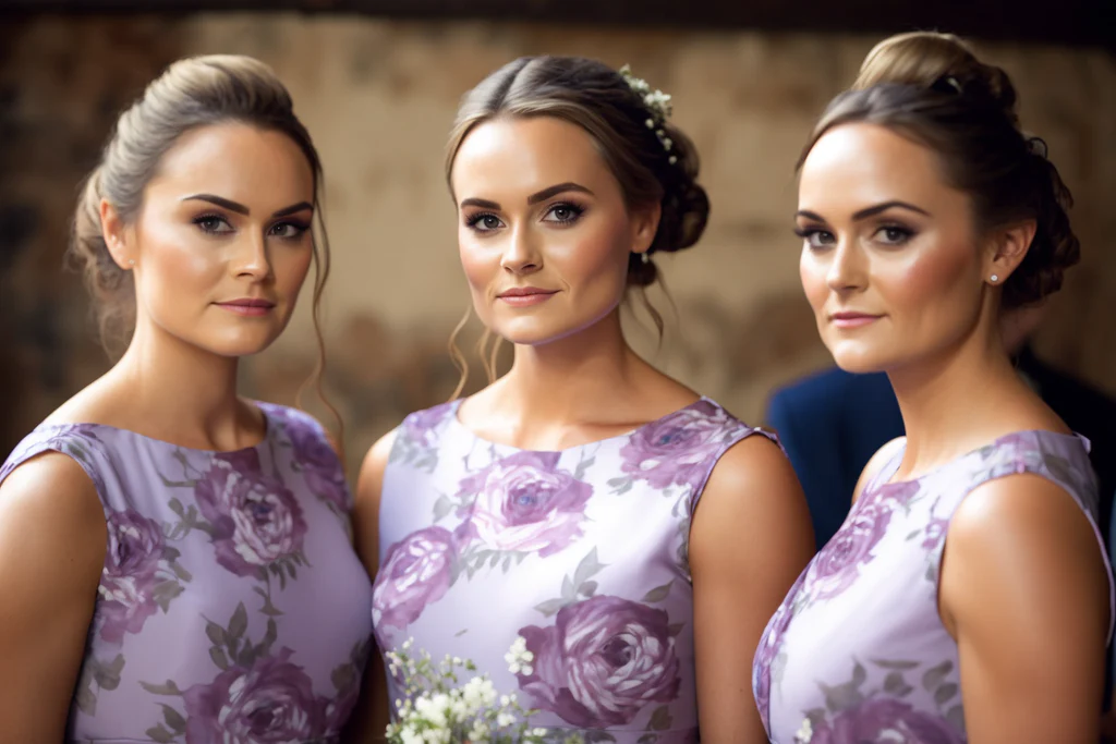 the floral dresses at a wedding party
