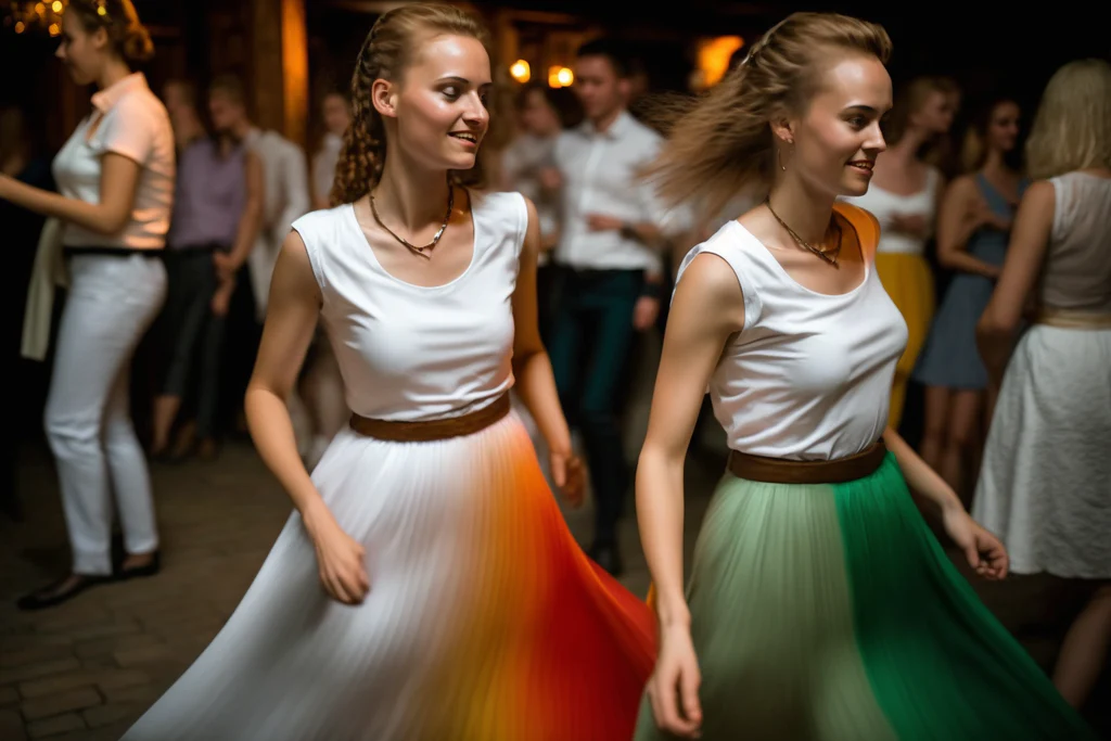 the girls in white t-shirts are dancing