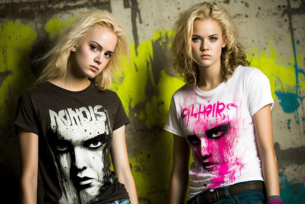 teenage girls in graffiti art t-shirts 