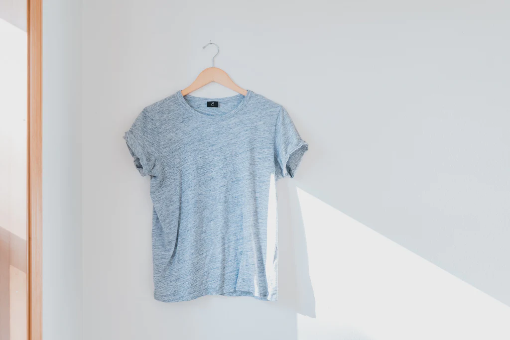a gray t-shirt on hanger