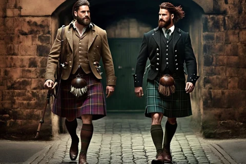 two handsome men in kilts