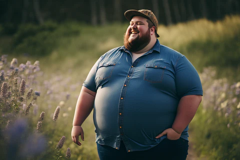 a happy plus size man in nature