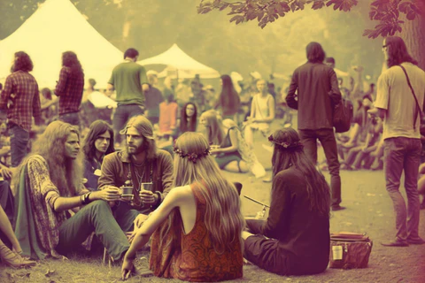 the group of hippies at festival