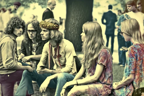group of hippies chilling in the park