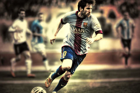 leo messi is playing football in the stadium