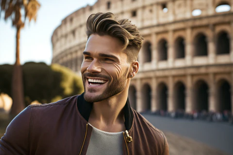 a stylish man near colosseum