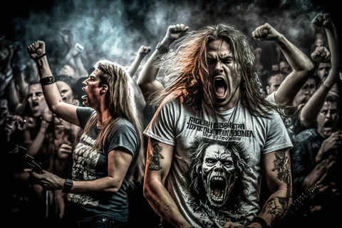 a man on a rock concert wearing a rock t-shirt