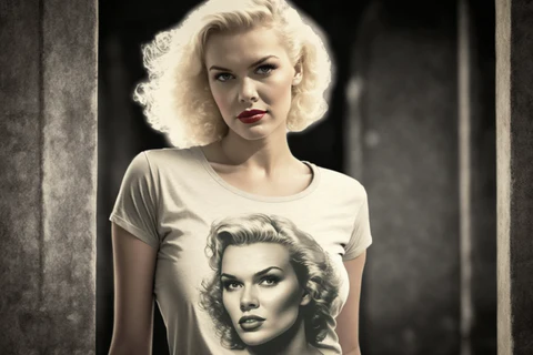 a pretty lady wearing an marylin monroe inspired t-shirt