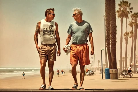 two men on beach in califronia