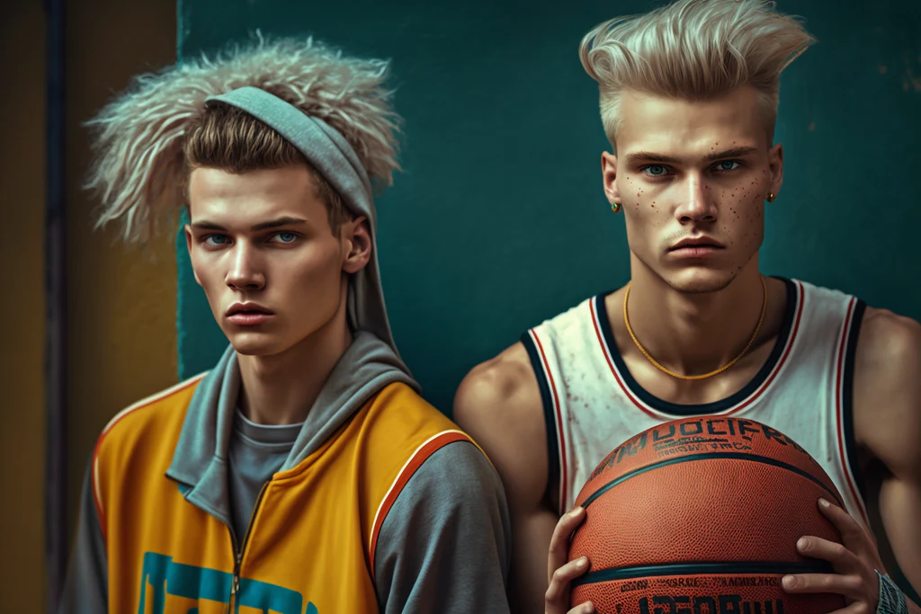 two modern boys wear basketball jerseys