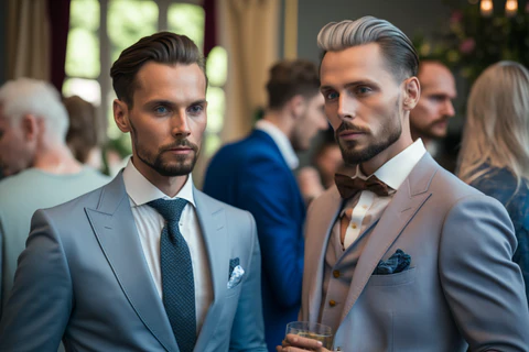 the stylish men at a wedding party