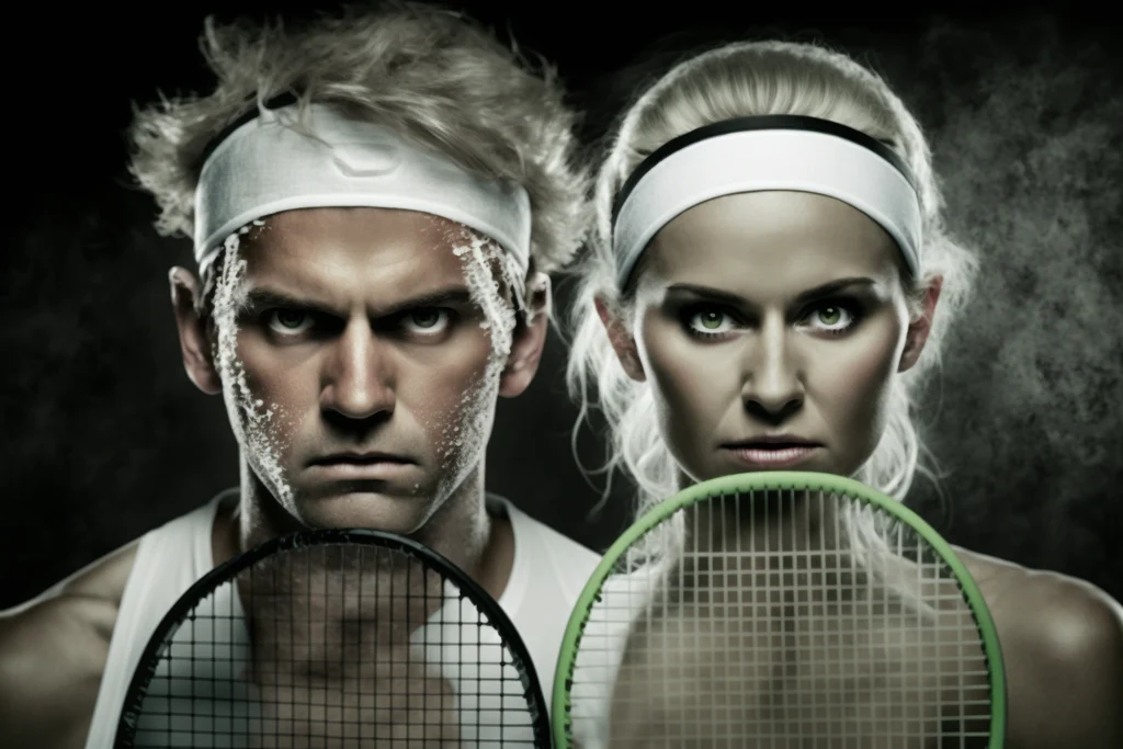a man and a woman with tennis rackets
