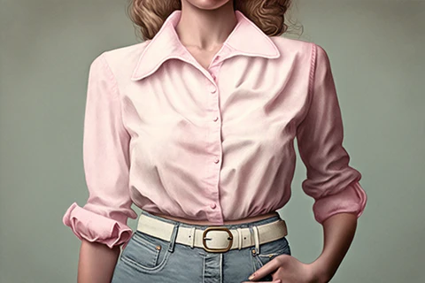 a woman in a pink shirt