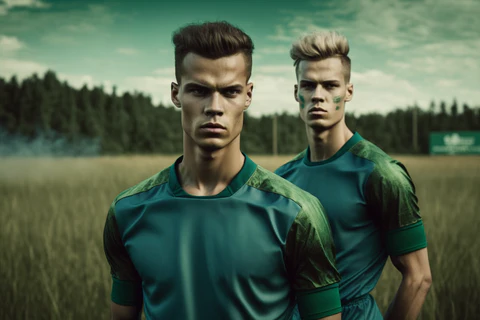 the handsome soccer players in the green jerseys