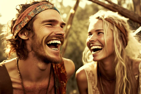 a pretty, happy hippie couple