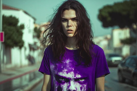 the girl in an oversized t-shirt