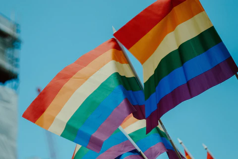 two rainbow flags