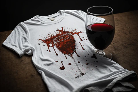 the red wine stains on a white t-shirt