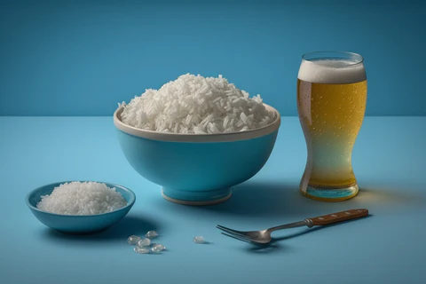 a beer with a bowl of rice