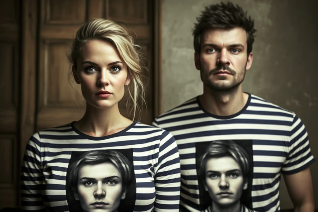 the couple wearing the same t-shirts
