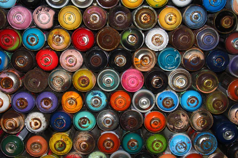 the colorful spray cans