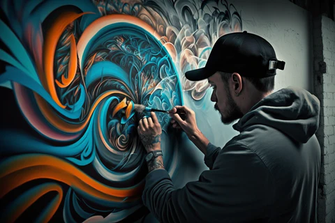 creating an artwork on the wal