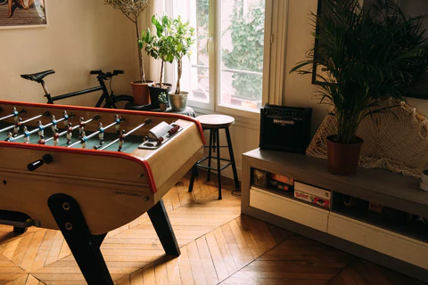 a table football game in the room