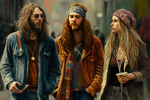 three hippies in the street