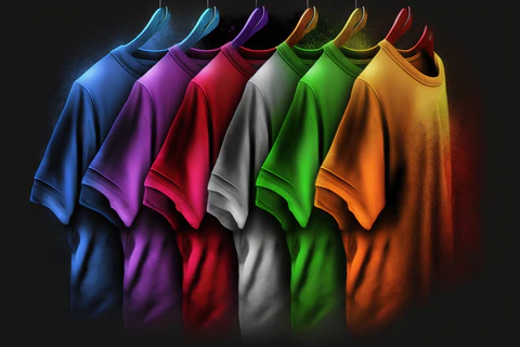 colorful t-shirts on the hangers 