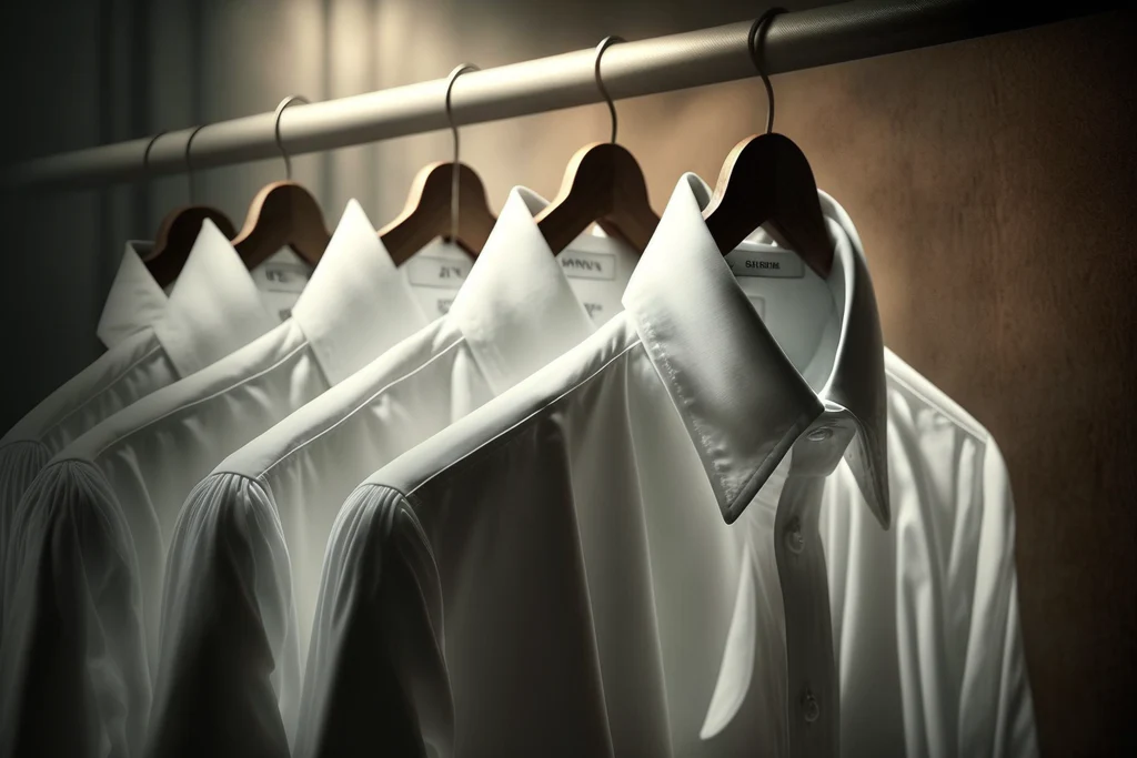 five white shirts on the hangers