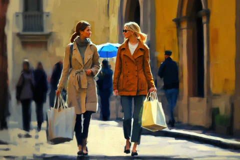 two women with a shopping bags