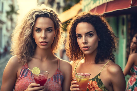 two women drinking cocktails