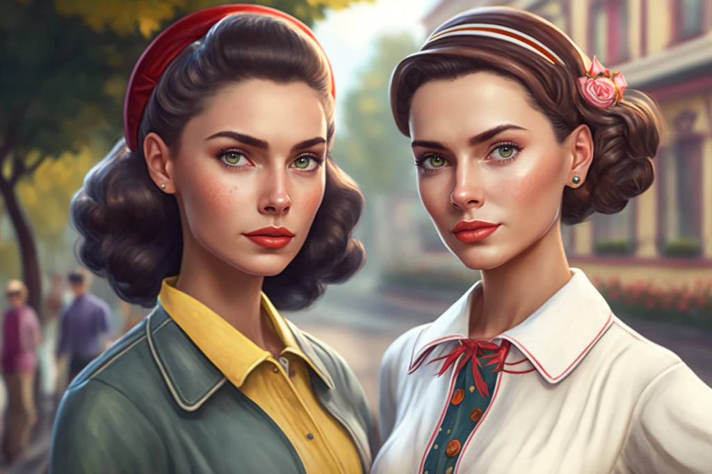 two women in a retro style