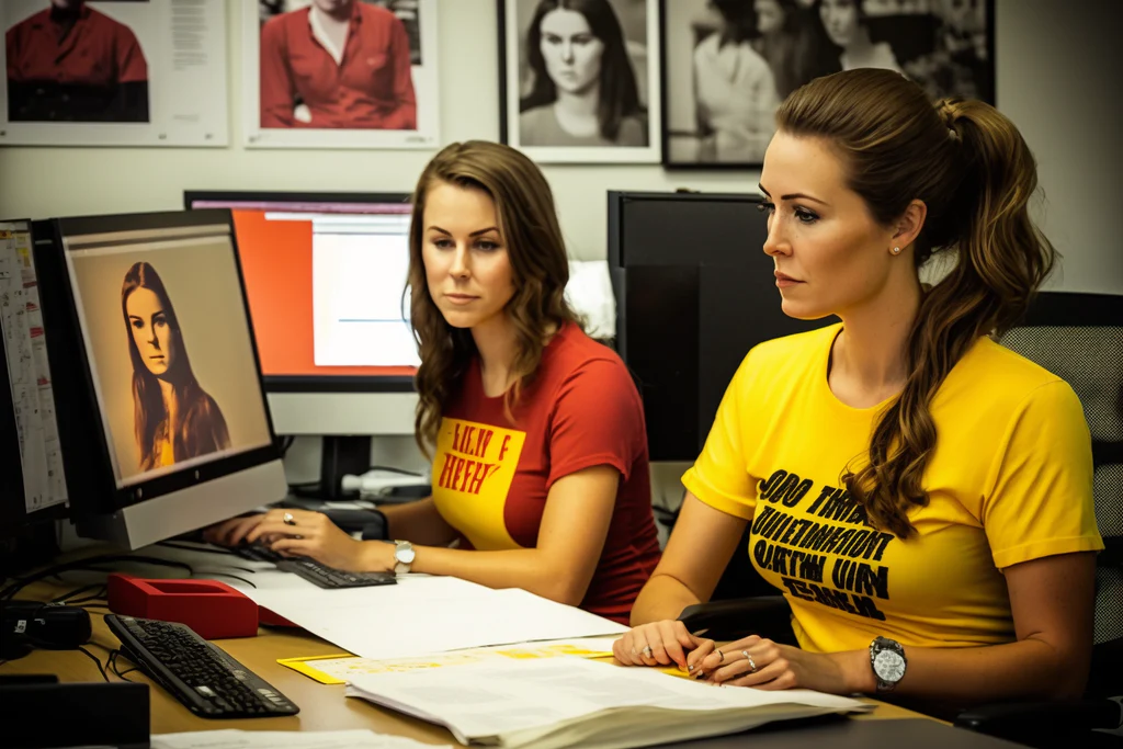 two women in a colorful t-shirts